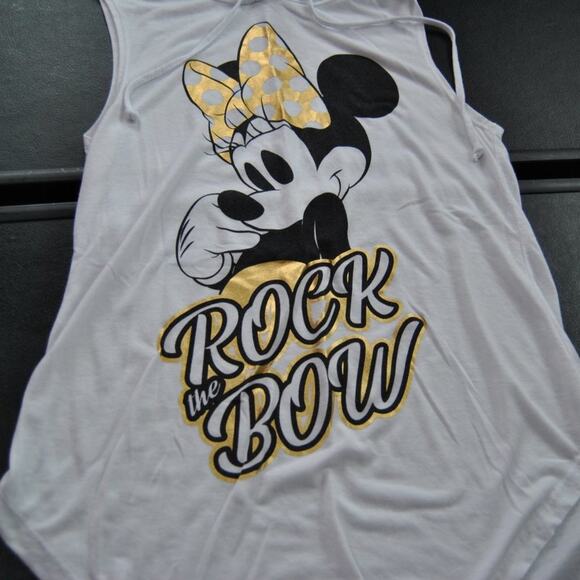 Minnie Mouse Rock the Bow Small White & Gold Disney Hooded Tank Top - Picture 2 of 5